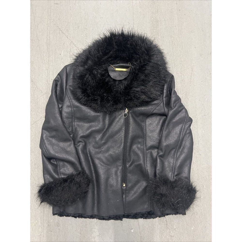Iman Women’s Size Large Black Faux Fox Fur Jacket‎